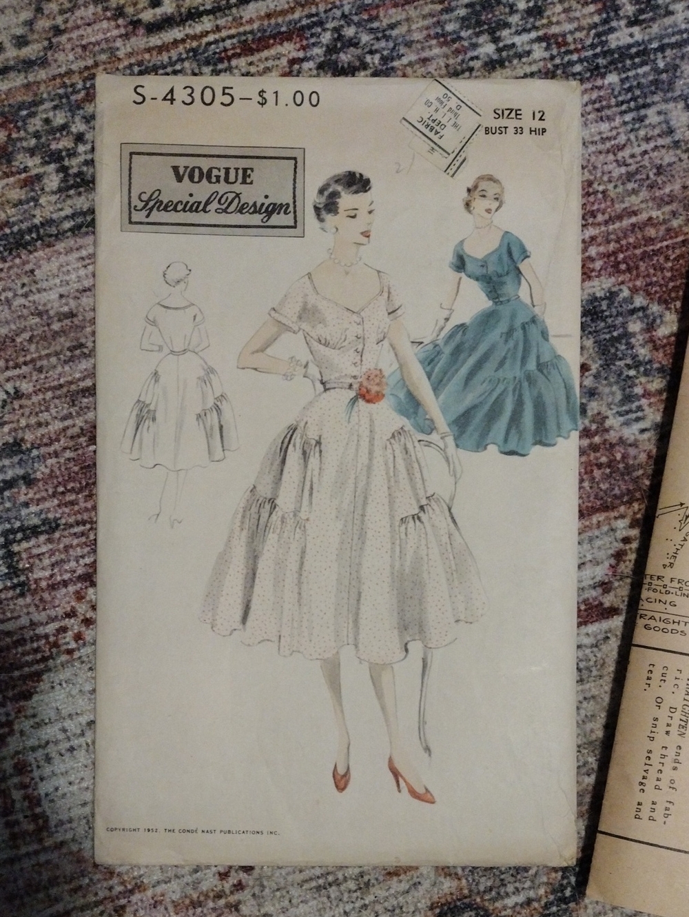 Vogue Special Design Vintage Dress Pattern - White & Teal Illustration